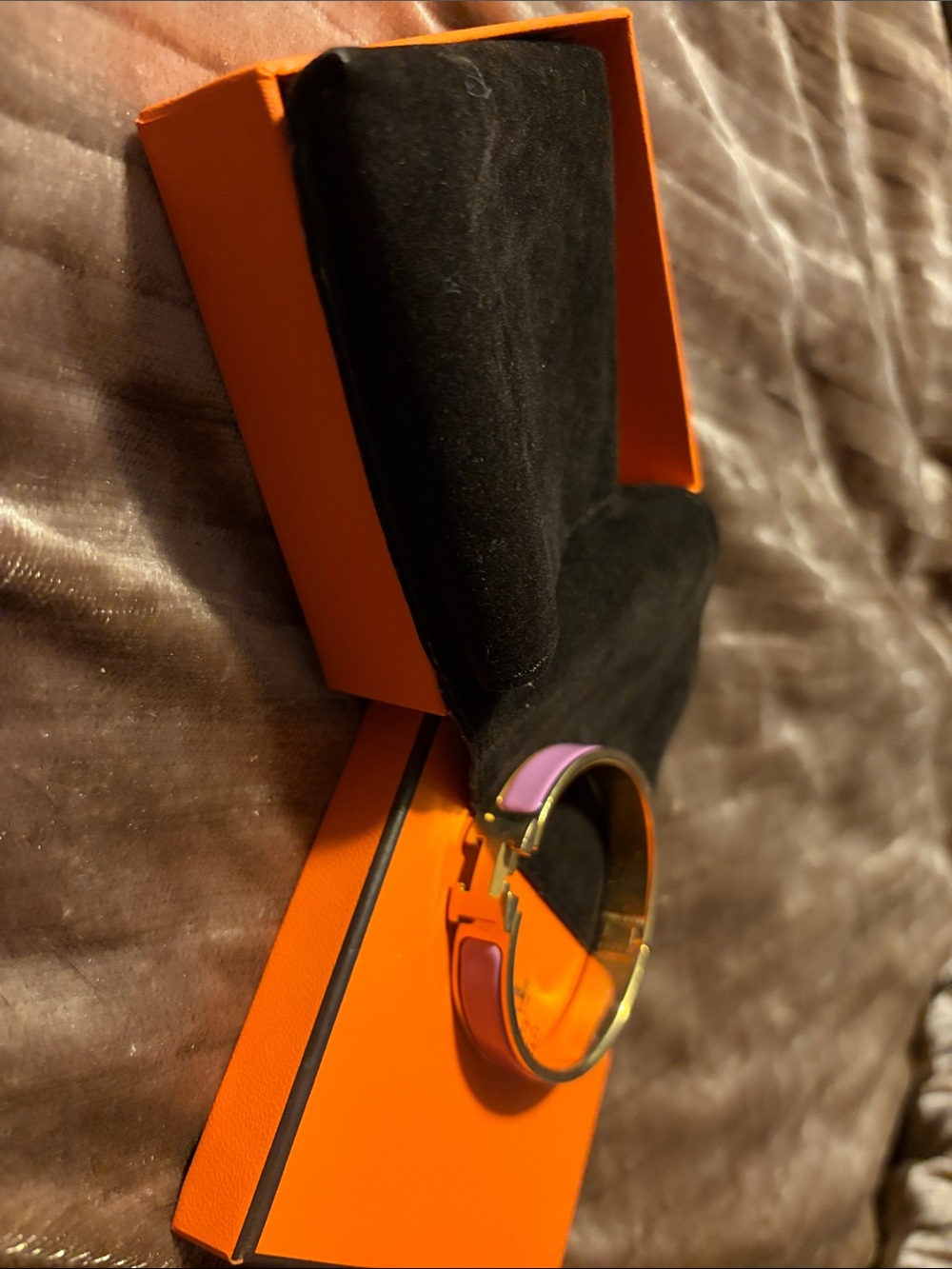 Hermes Gold-Tone Bangle with Pink Enamel